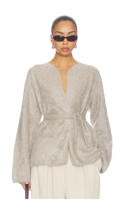 Soft Goat Brushed Cardigan In Greige