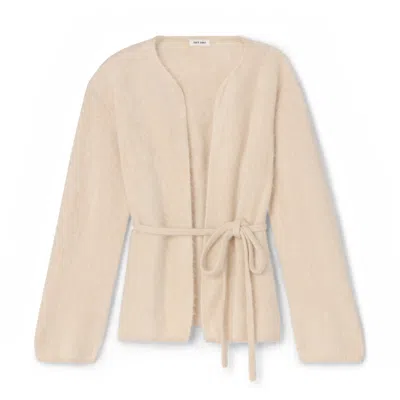 Soft Goat Brushed Cashmere Cardigan In White