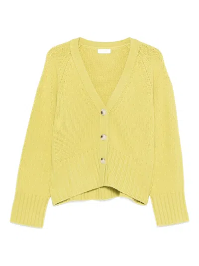 Soft Goat Brushed Cashmere Cardigan With V-neck And Belted Waist In Yellow