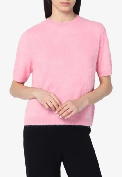 Soft Goat Brushed Cashmere Knit Top In Pink