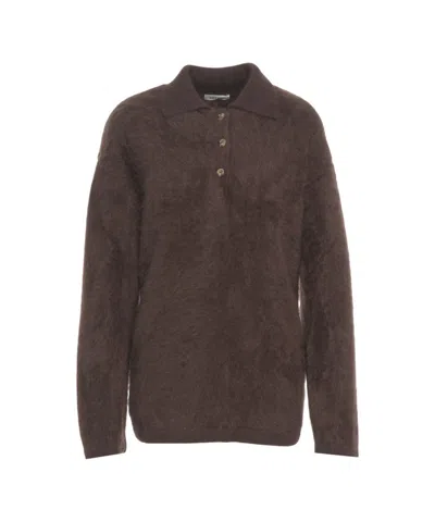Soft Goat Brushed Cashmere Polo With Classic Collar In Brown