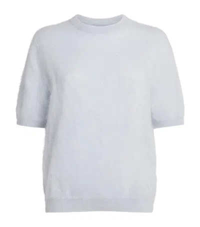 Soft Goat Brushed Cashmere Short-sleeve Sweater In Blue