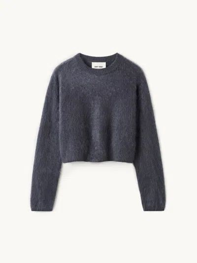 Soft Goat Brushed Crewneck Anthracite L In Blue