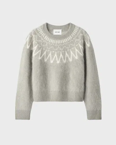 Soft Goat Round-neck Fair Isle Sweater In Gray