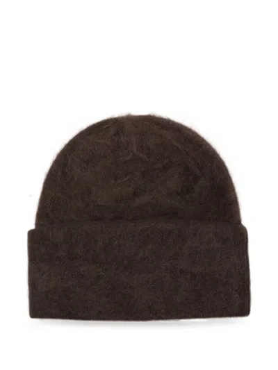 Soft Goat Brushed Knit Beanie In Brown