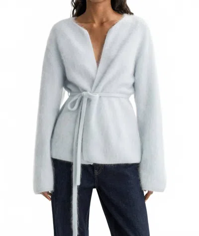 Soft Goat Brushed Knitted Cardigan In Light Blue In White