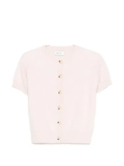 Soft Goat Brushed Short-sleeve Cardigan In Pink