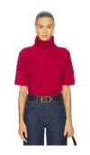 Soft Goat Brushed Short Sleeve Turtleneck In Red