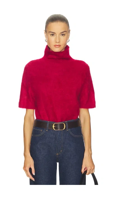 Soft Goat Brushed Short Sleeve Turtleneck In Red