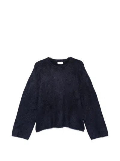 Soft Goat Brushed Wool Crewneck Sweater In Black