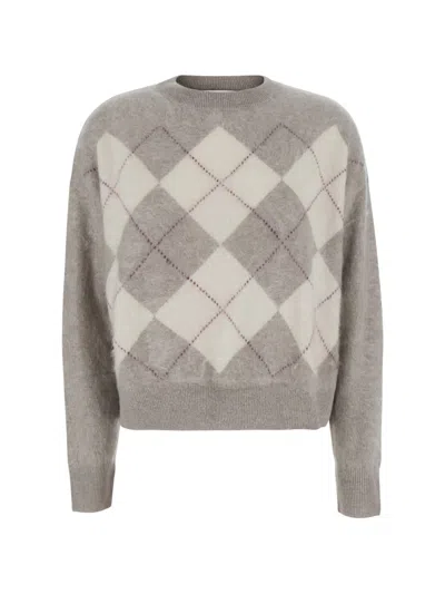 Soft Goat Brushed-effect Argyle-knit Sweater In Brown