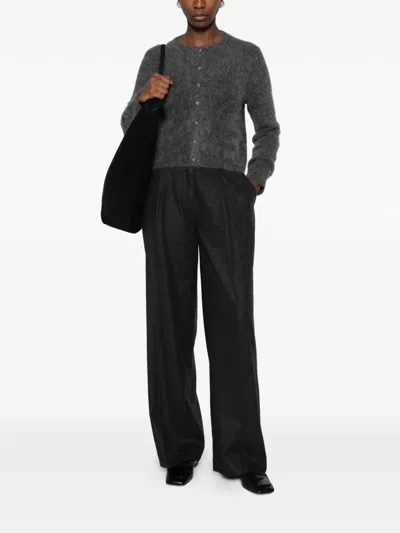 Soft Goat Brushed-finish Button-up Cardigan In Gray