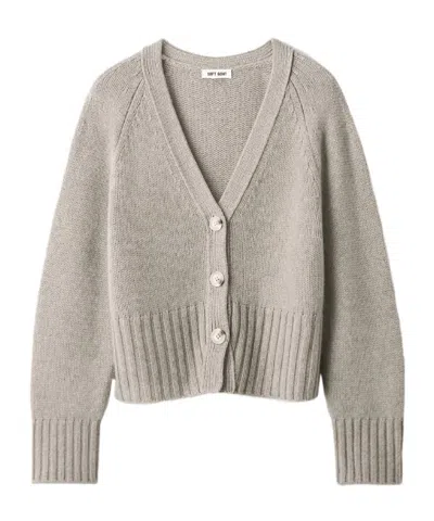 Soft Goat Button V-neck Cashmere Cardigan In Grey