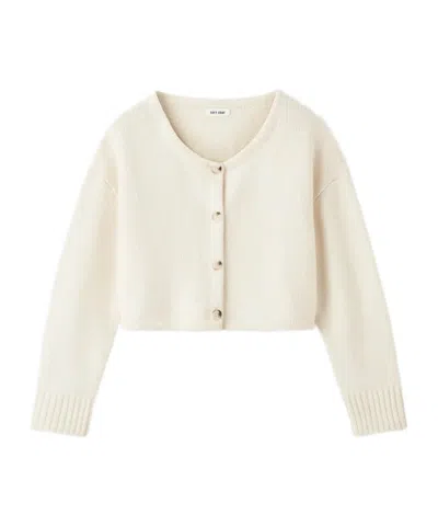 Soft Goat Buttoned Cardigan In Feather White