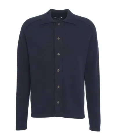 Soft Goat Buttoned Long-sleeve Sweater In Black