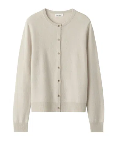 Soft Goat Buttoned Round-neck Cardigan In Beige