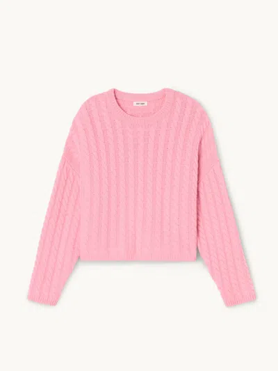 Soft Goat Cable-knit Crewneck Sweater Pink Xs