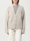 Soft Goat Beige Cardigan With V Neck And Ribbed Trims In Gray