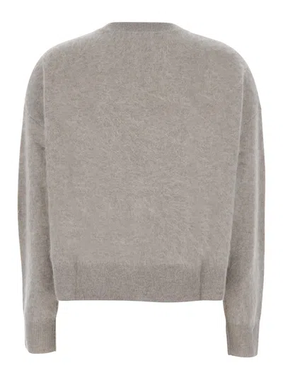 Soft Goat Cashmere Argyle Round-neck Sweater In Neutral