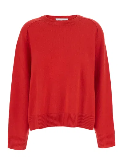 Soft Goat Cashmere Boyfriend Crewneck Sweater For Women With Round Neck And Long Sleeves In Red