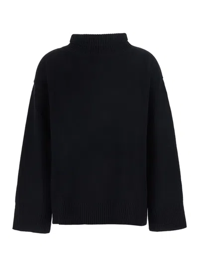 Soft Goat Cashmere Boyfriend Turtleneck Sweater With High Collar And Long Sleeves In Black