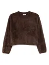 Soft Goat Cashmere Brushed Crewneck Sweater In Brown