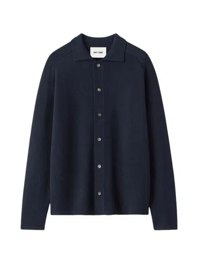 Soft Goat Cashmere Button-up Cardigan In Blue