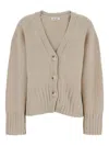 Soft Goat Beige Cardigan With V Neck And Ribbed Trims In Cashmere Woman
