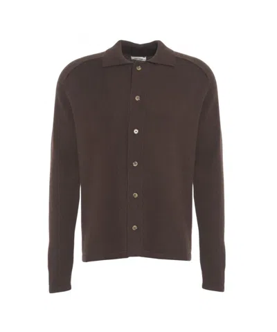 Soft Goat Cashmere Cardigan With Classic Collar And Button Closure In Brown