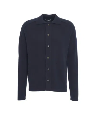 Soft Goat Cashmere Cardigan With Classic Collar In Blue