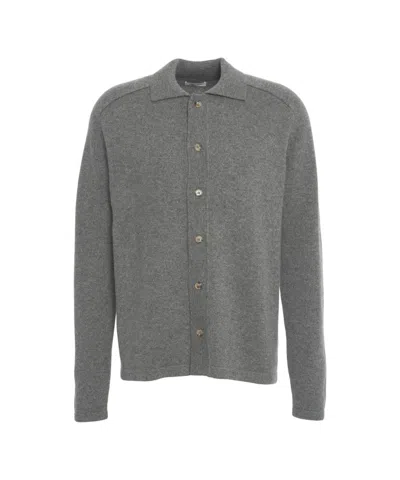 Soft Goat Cashmere Cardigan With Shirt Collar In Gray
