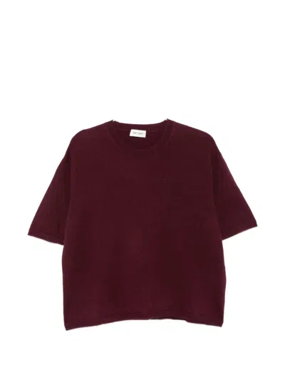 Soft Goat Cashmere Knit T-shirt In Burgundy