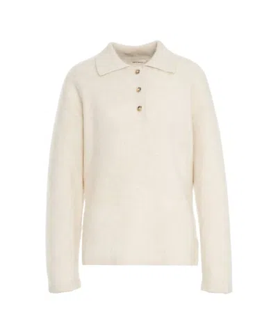 Soft Goat Cashmere Polo With Soft Brushed Texture In White