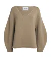 Soft Goat Cashmere Puff-sleeve Sweater In Green