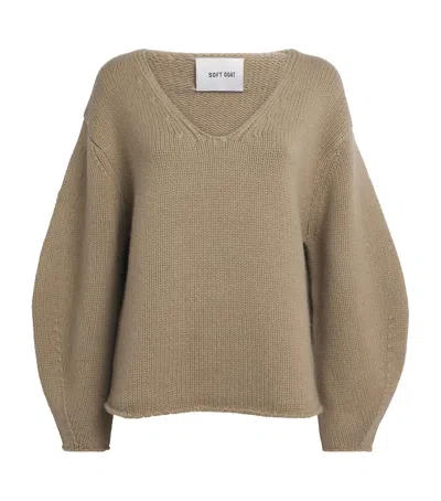 Soft Goat Cashmere Puff-sleeve Sweater In Green