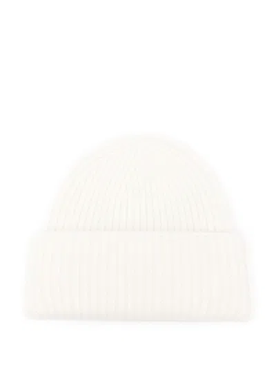 Soft Goat Cashmere Ribbed Beanie In White