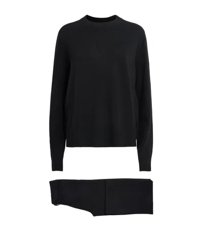 Soft Goat Cashmere Sweater And Trousers Set In Black