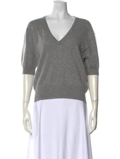 Pre-owned Soft Goat Cashmere V-neck Sweater In Gray