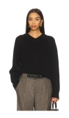 Soft Goat Chunky V-neck Sweater In Black