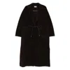 Soft Goat Drawstring Waist Lapel Coat In Black