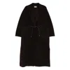 Soft Goat Drawstring Waist Lapel Coat In Black