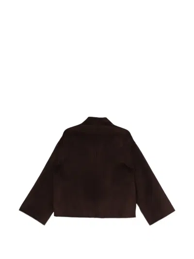 Soft Goat Concealed-fastening Boxy Jacket In Brown