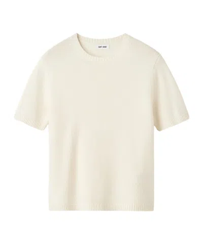 Soft Goat Crew-neck Short-sleeve Knit Top In White