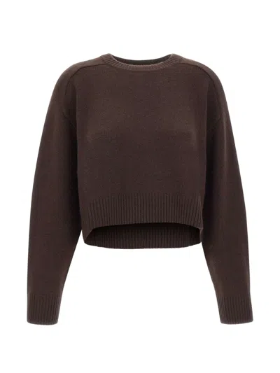 Soft Goat Cropped Crew-neck Sweater In Brown