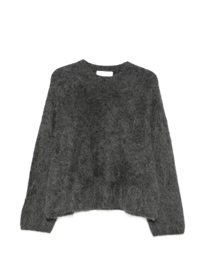 Soft Goat Dark Grey Alpaca Crew Neck Sweater In Gray