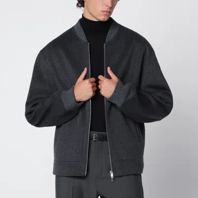 Soft Goat Dark Grey Wool And Cashmere Bomber Jacket In Gray