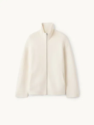 Soft Goat Double-knit Cardigan Feather White Xs In Neutral