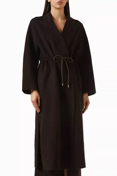 Soft Goat Drawstring Coat In Mocha In Black