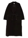Soft Goat Drawstring Waist Lapel Coat In Black