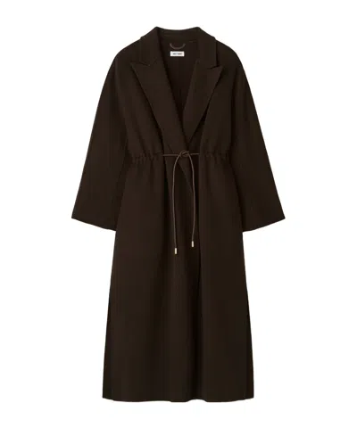 Soft Goat Drawstring Waist Lapel Coat In Brown